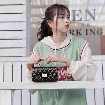 Сумка женская 2024 новая сумка из желе с ромбом и цепочкой из жемчуга, симпатичная сумка через плечо красный