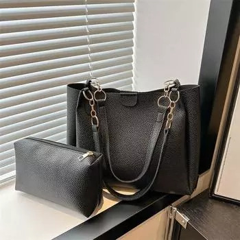 Сумка женская летняя 2024 года, новая простая модная повседневная сумка-тоут большой вместимости для поездок на работу, сумка через плечо в стиле ретро чёрный