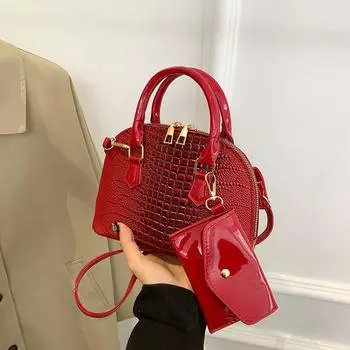 Bag Women s 2025 Design Crocodile Pattern Shoulder Crossbody Bag Retro Portable Shell Bag красный