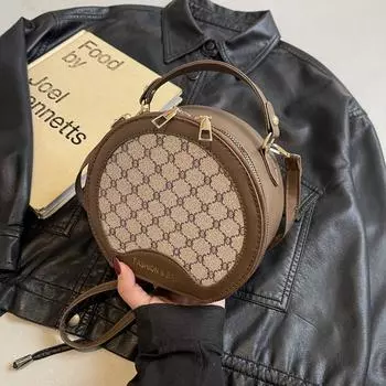 Bag women s 2025 spring new portable small round bag fashionable versatile shoulder messenger bag чёрный