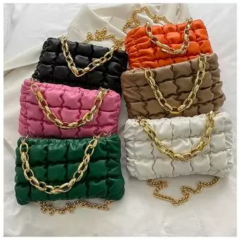 Сумка женская сумка 2024 лето новая корейская версия модная европейская и американская цепная сумка тофу блок через плечо маленькая квадратная сумка розовый