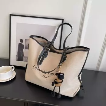 Bag Women s Canvas Special-Interest Design Work Shoulder Bag Black with pendant