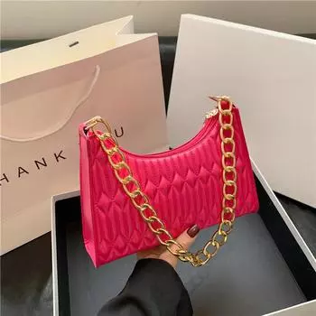 Сумка Женская Модная Маленькая Квадратная Сумка Нишевая Вышивка Нить Сумка Через Плечо Цепь Универсальная Подмышечная Маленькая Квадратная Сумка Тренд розы красного