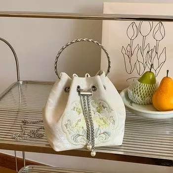 Bag Women s Hand Carrying New Chinese Style National Style Easiest for Match Embroider Beige White