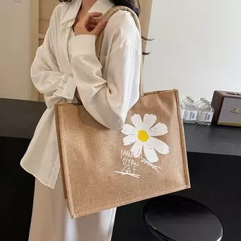 Bag Women s Handbag A3 Art Bag 2024 New Arrival Large Capacity Burlap Handbag Women s Luggage Bag Shopping Bag A3 extra large (linen white flower) zipper