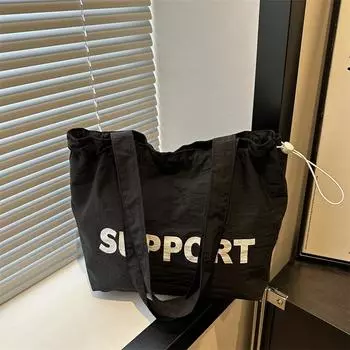 Bag Women s New Alphabet Printed Nylon Shoulder Bag Light Casual Versatile Drawstring Large Capacity Tote Bag белый