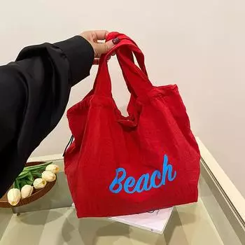 Bag Women s New Alphabet Printed Nylon Shoulder Bag Casual Versatile Portable Drawstring Large Capacity Tote Bag чёрный