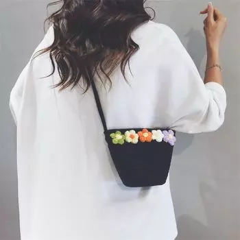 Bag Women s Seaside Beach Summer Crossbody Straw Woven Bag Black