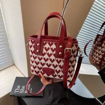 Bag women s spring and summer new contrasting color bucket bag casual red handbag embroidered women s bag wedding bag
