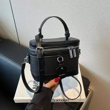 Bag women s summer new niche design contrasting color messenger bag high-end portable box bucket bag чёрный