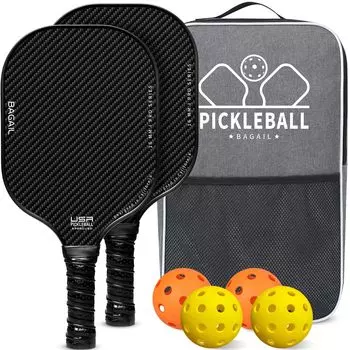 BAGAIL Pickleball Pickleball USAPA Honeycomb Pickleball Carry Bag Pickleball Gift for Beginners and Set of Black Paddles, Rackets, Approved, Non-Slip, чёрный
