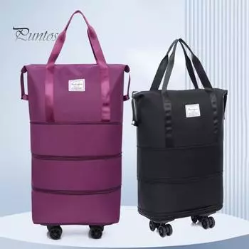 Багажная сумка с несколькими отделениями, большая вместимость, водонепроницаемая, прочная, расширяемая, со съемными колесами темно-фиолетового