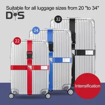 Багажные ремни для багажа размером 20–34 дюйма. Прочные, устойчивые к разрывам, быстроразъемные пряжки. Конструкция предотвращает открывание. Регулируемая бирка с личной информацией. чёрный