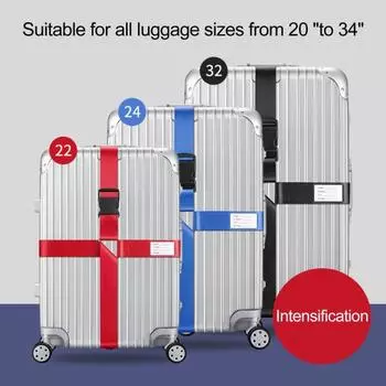Багажные ремни для багажа размером 20–34 дюйма. Прочные, устойчивые к разрывам, быстроразъемные пряжки. Конструкция предотвращает открывание. Регулируемая бирка с личной информацией. чёрный