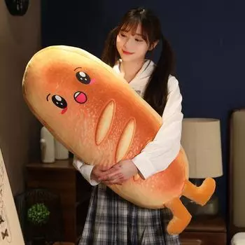 Багет хот-дог плюшевый хлеб мягкая набивная подушка для еды 40-80 см длинный тост валик для сна улыбка лицо коричневый подгузник детский подарок 40cm