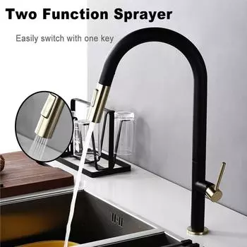 Bagnolux Brass Black Plus Gold 360 Oegree Rotation Kitchen Hot Cold Water Sink Taps Pull Out Spout Deck Mounted Kitchen Faucet