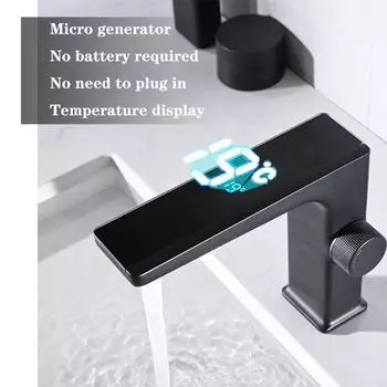 Bagnolux Gun Grey латунный смеситель для раковины для ванной комнаты, смеситель для горячей и холодной воды, одно отверстие, устанавливаемый на бортике, микрогенератор, дисплей температуры