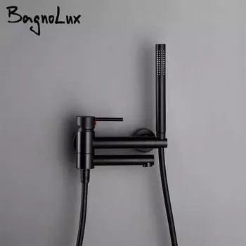 Bagnolux латунный черный настенный смеситель для ванны с горячей и холодной водой, ручной душ, сиденье для душа, смеситель для ванной комнаты