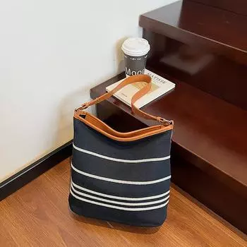 Bags Bucket Striped Tote New Simple Canvas Casual Versatile Messenger Bag Shoulder Bag синий