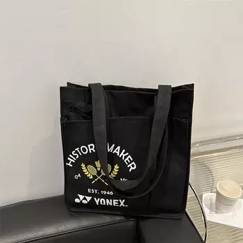 Bags ins Japanese canvas bags Lazy wind large capacity shoulder portable bucket bags Versatile tote bags чёрный