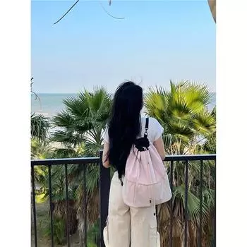 Сумки Женские нейлоновые спортивные и любительские рюкзаки Универсальные школьные сумки Niche со шнурком Сумки большой вместимости Сумки через плечо розовый