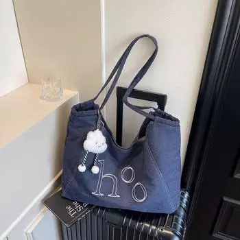 Bags Women s Vintage Denim Tote Bag Large Capacity Alphabet Shoulder Underarm Bag Commuter синий