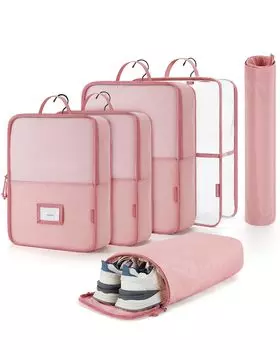 BAGSMART Дорожная подвесная сумка-органайзер, набор из 6 прозрачных дорожных сумок-органайзеров для багажа, водонепроницаемый набор для багажа, дорожная сумка-органайзер с крючком розовый