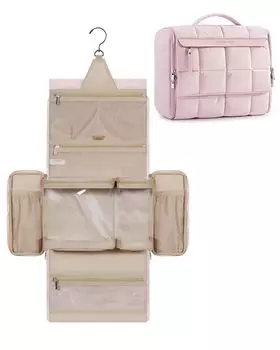 BAGSMART Дорожная сумка для туалетных принадлежностей, подвесная сумка для туалетных принадлежностей, большая вместимость, легкая, водонепроницаемая, с ручкой для туалетных принадлежностей (розовый)