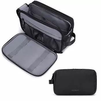 BAGSMART Toiletries Bag Travel Toiletries Organizer Dop Kit Waterproof Shaving Bag for PU M Men s Toiletries, Leather, Black,