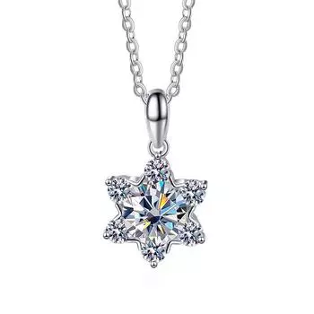 Bague Ringen, 100% серебро 925 пробы, изысканное ожерелье, 1 карат, муассанит, классический кулон в виде снежинки для женщин, свадебные модные ювелирные изделия, подарки about 45 cm чёрный