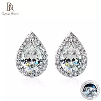 Bague Ringen, 100% стерлинговое серебро 925 пробы, 1 карат, серьги-гвоздики с муассанитом для женщин, с платиновым покрытием, вечерние ювелирные украшения, подарок 2 x 1ct moissanite зелёный