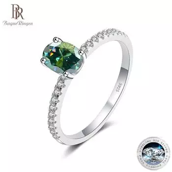 Bague Ringen, 1 или 2 карата, обручальное кольцо с муассанитом овальной огранки для женщин, сверкающие ювелирные изделия, кольцо из 100% стерлингового серебра 925 пробы, женское кольцо GRA 1ct No.5 зелёный