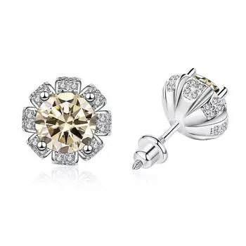 Bague Ringen, 1 карат, цвет D, круглые серьги с муассанитом для женщин, свадебные украшения из стерлингового серебра 925 пробы, женские серьги-гвоздики в форме цветка 1ct*2 темно-зеленого