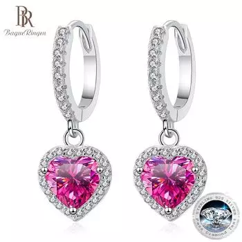 Bague Ringen 1 карат сердце муассанит серьги для женщин свадебные серьги S925 стерлингового серебра с платиновым покрытием ювелирные изделия подарки 2 x 1ct moissanite зелёный