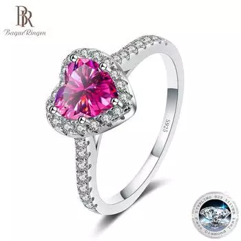 Bague Ringen 1 карат сердце огранки D цвет муассанит обручальное кольцо с GRA кольца из стерлингового серебра 925 пробы для женщин ювелирные изделия 1ct No.6 зелёный