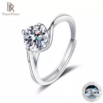 Bague Ringen 1 карат VVS Муассанит Ювелирные изделия Обручальное кольцо Стерлингового серебра 925 пробы с покрытием из белого золота Открытые кольца с четырьмя когтями 1ct adjustable чёрный