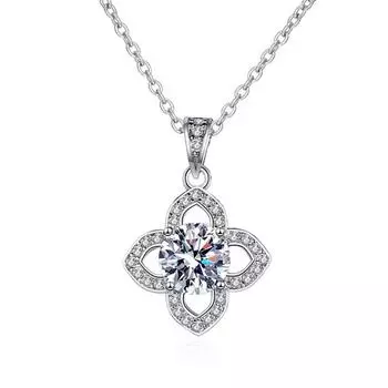 Bague Ringen 1ct VVS D Цвет Муассанит Ожерелье женское Стерлингового Серебра 925 пробы Lucky Ключицы Цепочка Подарок на День Святого Валентина 1ct length 45cm чёрный