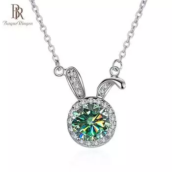Bague Ringen D Цвет 1 карат настоящий кулон из муассанита для женщин милый кролик бриллиантовый кулон ожерелье ювелирные изделия из стерлингового серебра 925 пробы 45cm синий