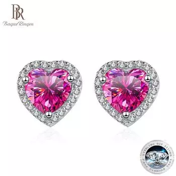 Bague Ringen D Цвет Сердце Огранки 0,5 или 1 или 2 карата Серьги с муассанитом S925, стерлингового серебра Pt950, серьги с платиновым покрытием для женщин, ювелирные изделия 2 x 0.5ct moissanite белый