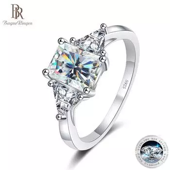 Bague Ringen Классическое кольцо с муассанитом сияющей огранки из стерлингового серебра 925 пробы 3 карата с бриллиантами, обручальные обручальные кольца для женщин 3ct No.5 зелёный
