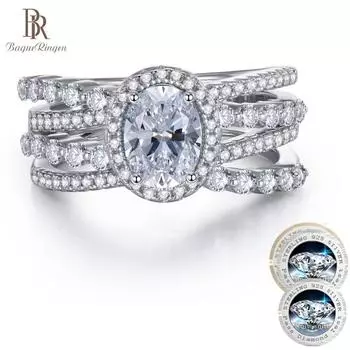 Bague Ringen, классическое ожерелье из стерлингового серебра 925 пробы для женщин с муассанитом 6*8 мм, Свадебная вечеринка, изысканные ювелирные изделия 6*8 moissanite No.5 белый