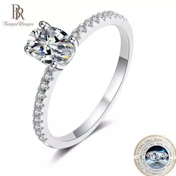 Bague Ringen Модные кольца из настоящего муассанита 1-2 карата овальной огранки с сертификатом GRA, женское ювелирное обручальное кольцо из стерлингового серебра 925 пробы 1ct No.5 белый