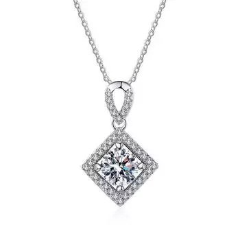 Bague Ringen S925 стерлингового серебра комплект 1 карат муассанит кулон геометрические квадратные микро бриллиантовое ожерелье с заклепками для девушки подарок на День святого Валентина About 45cm белый