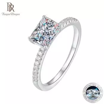 Bague Ringen Настоящее Стерлинговое Серебро 925 1CT Изумрудной Огранки Муассанит Кольцо D Цвет VVS Камень Создан Алмазные Обручальные Кольца Для Женщин Изящные Ювелирные Изделия 1ct No.5 белый