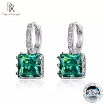 Bague Ringen, настоящие многоцветные серьги с муассанитом 1 или 2 карата для женщин, стерлинговое серебро 925 пробы, классические ювелирные изделия с бриллиантами огранки принцессы 2 x 1ct moissanite зелёный