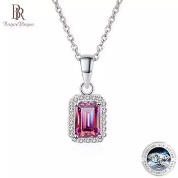 Bague Ringen настоящий 1CT изумрудной огранки Муассанит ожерелье для женщин 100% серебро 925 пробы с платиновым покрытием вечерние изящные ювелирные изделия подарок jet зелёный