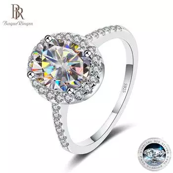 Bague Ringen, новинка, 100% стерлинговое серебро 925 пробы, 1 или 2 карата, овальные обручальные кольца с муассанитом и драгоценным камнем, ювелирные изделия, кольца с бриллиантами для женщин 1ct No.5 зелёный