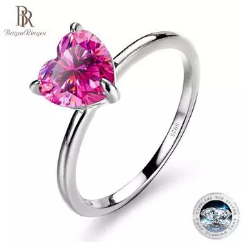 Bague Ringen, новые обручальные кольца с муассанитом в форме сердца S925, стерлинговое серебро 925 пробы, для женщин, юбилейные ювелирные изделия jet(2ct) зелёный