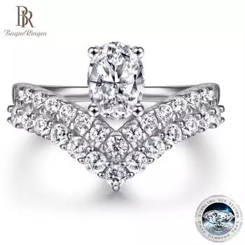 Bague Ringen овальной огранки, 1 карат, обручальные кольца с муассанитом, обручальные кольца из стерлингового серебра 925 пробы для женщин, ювелирные украшения, подарок 1ct US No.5 белый