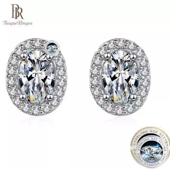 Bague Ringen овальной огранки VVS Муассанит Необычные серьги-гвоздики для вечеринок для девочек, серебро 925 пробы, женские серьги с бриллиантами, 2022 ювелирные изделия 0.5ct*2 спокойная цветовая